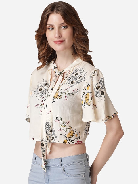 

LABEL REGALIA Women Beige Printed Shirt Style Top