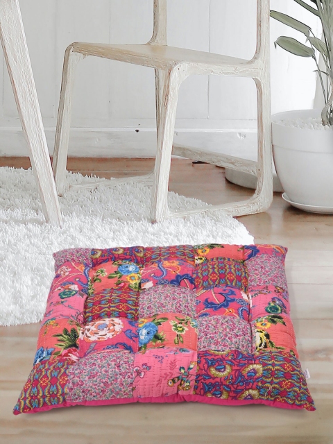 

Tistabene Blue & Pink Printed Patchwork Square Cushion With Filling
