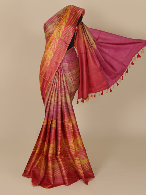 

Pothys Yellow & Pink Jute Silk Printed Saree