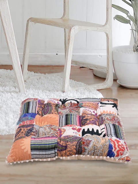 

Tistabene Black & White Block Printed Patchwork Gaddi Square Floor Cushion