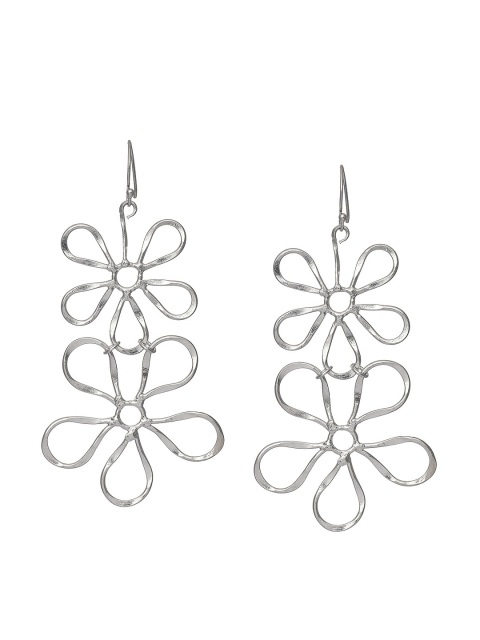 

Bodh Design Silver-Toned Handcrafted Floral Drop Earrings