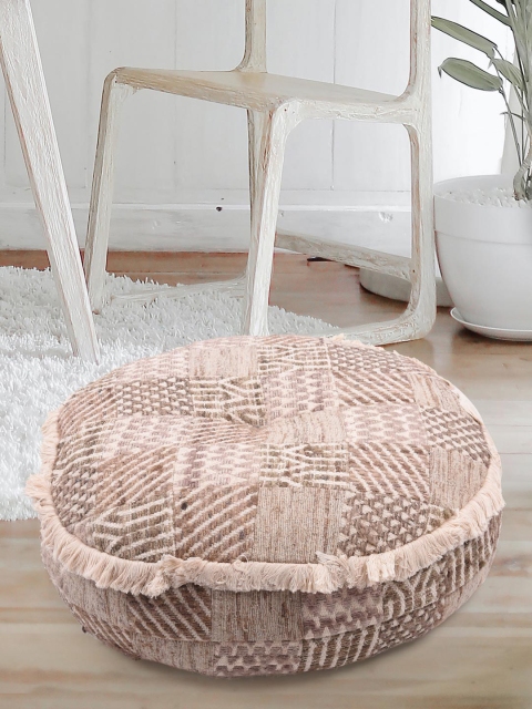 

Tistabene Brown & Beige Woven Design Round Handloom Cushion With Filling