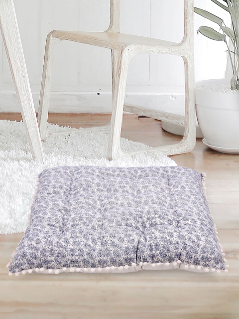

Tistabene Blue & White Floral Print Square Gaddi Floor Cushion