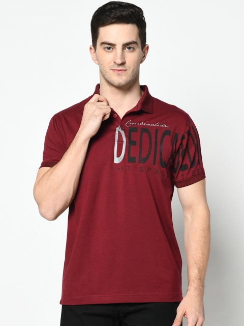 Duke Men Maroon Printed Polo Collar T-shirt
