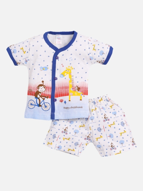 

NAUTI KIDZ Girls White & Blue Printed Shirt with Shorts