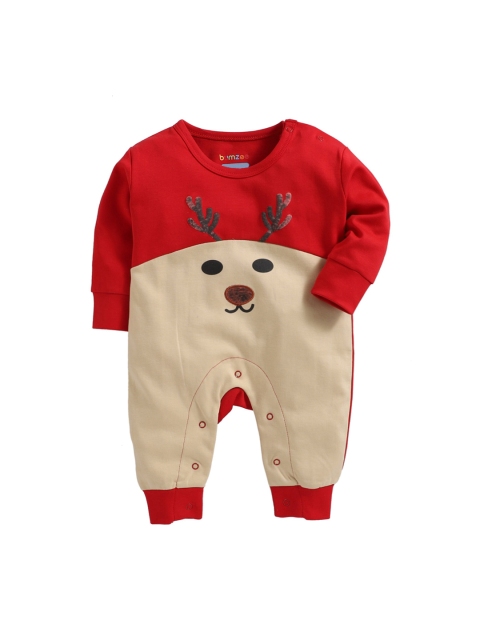 

BUMZEE Infant Kids Red & Beige Colourblocked Sleepsuit