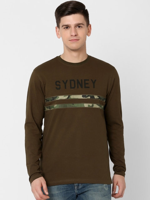 MARCA Disati Men Olive Green Printed Round Neck T-shirt