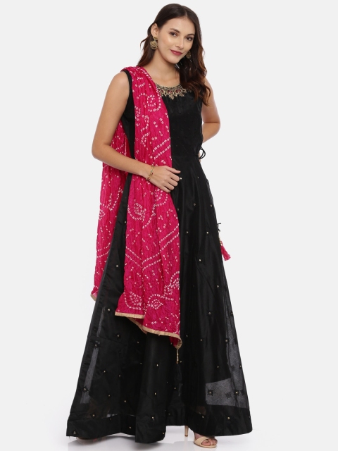 

Neerus Women Black Self Design Kurta with Palazzos & Dupatta