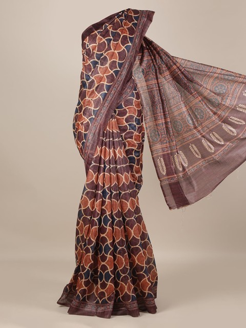 

Pothys Brown & Navy Blue Jute Silk Printed Saree