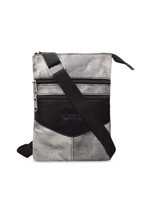 

ABYS Black & Grey Solid Leather Messenger Bag