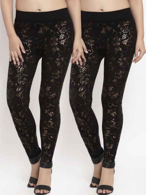 

KLOTTHE Women Pack Of 2 Printed Ankle Length Leggings, Black