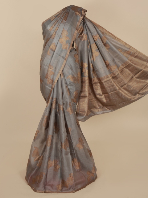 

Pothys Grey & Gold-Toned Jute Silk Woven Design Tussar Saree