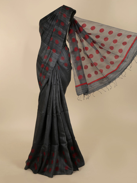 

Pothys Grey Printed Jute Silk Saree