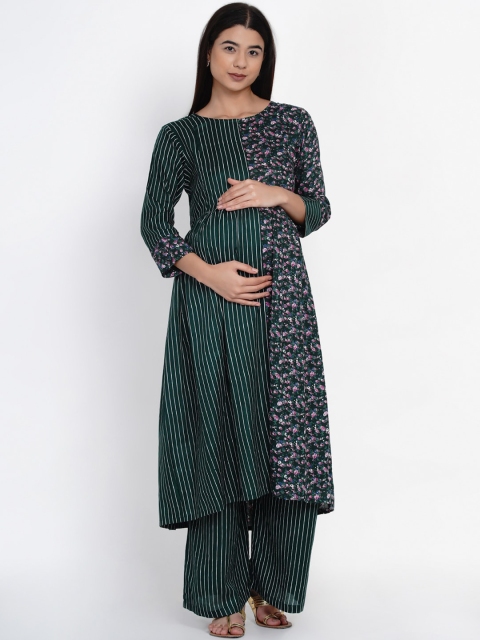 

Mine4Nine Women Green & Purple Maternity Kurta with Palazzos