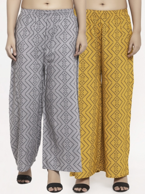 

KLOTTHE Women Pack of 2 Printed Straight Palazzos, Yellow