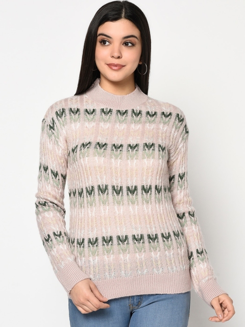 

METTLE Women Pink Self Design Pullover Sweater