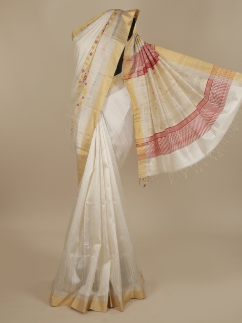 

Pothys White Solid Saree