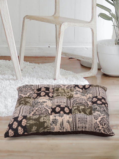 

Tistabene Black & Beige Printed Patchwork Handloom Cushion With Filling