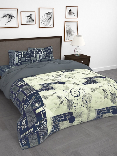 

Story@home Grey & Off-White Floral Printed Double Queen Size Bedding Set