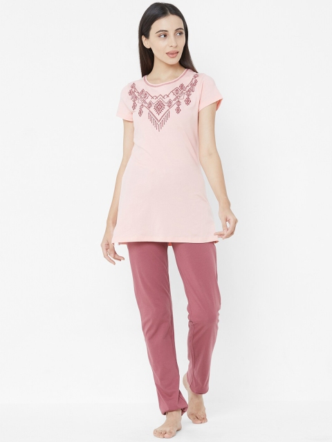 

Sweet Dreams Women Pink & Mauve Solid Night suit