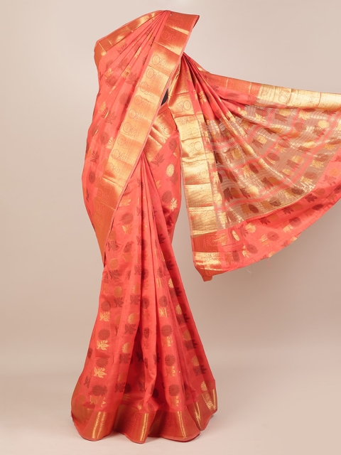 

Pothys Peach-Coloured & Gold-Toned Jute Silk Woven Design Saree