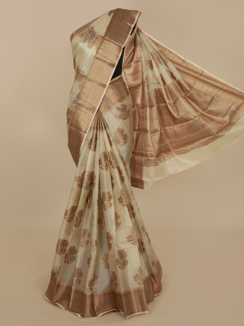 

Pothys Off-White Checked Tussar Saree