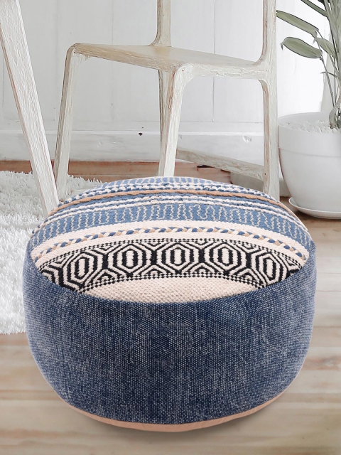 

Tistabene Unisex Blue & Beige Geometric Printed Round-Shaped Floor Cushion