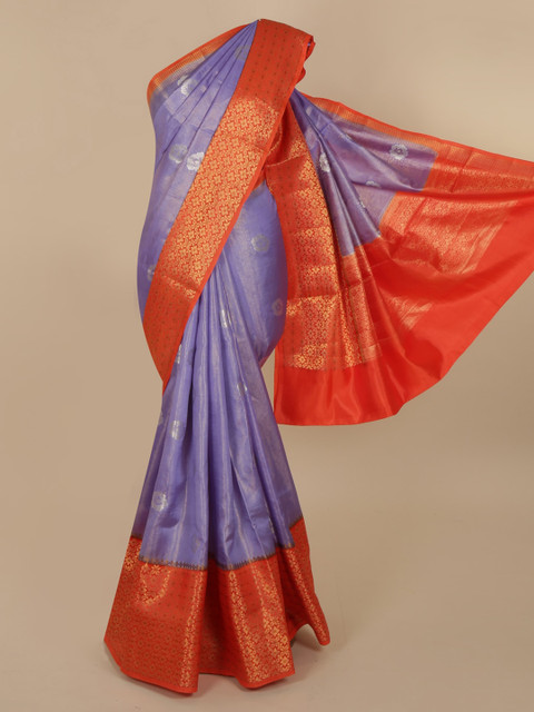 

Pothys Lavender & Red Jute Silk Colourblocked Saree