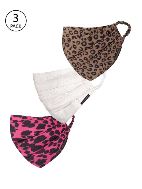 

VASTRAMAY Pack of 3 Leopard Printed 2-Ply Reusable Cloth Masks, Brown
