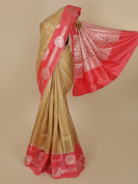 

Pothys Beige & Pink Jute Silk Woven Design Saree