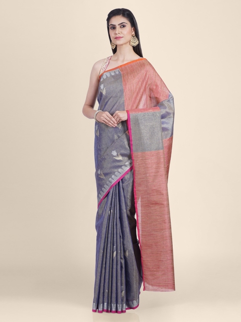 

Kasat Grey & Red Linen Blend Handloom Woven Design Saree