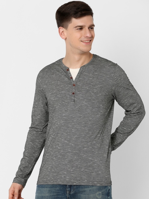 

MARCA Disati Men Black Self Design Henley Neck T-shirt