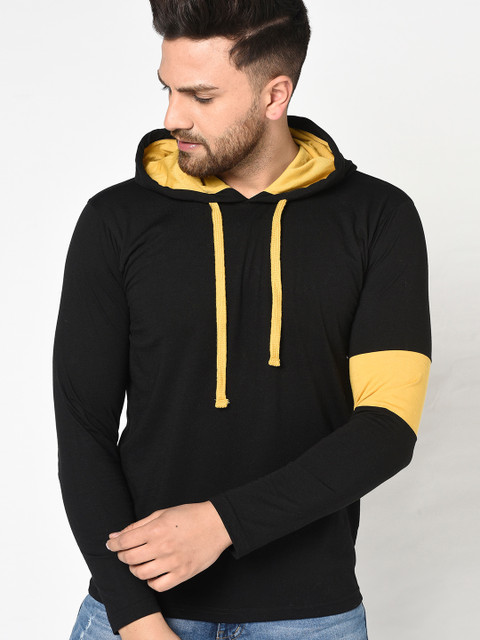 

ELEGANCE Men Black Solid Hooded T-shirt