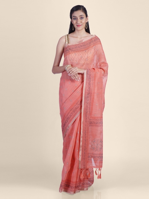 

Kasat Peach-Coloured Woven Design Pure Cotton Handloom Saree