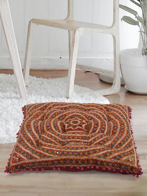 

Tistabene Maroon & Green Embroidered Abstract Printed Gaddi Square-Shaped Cushion