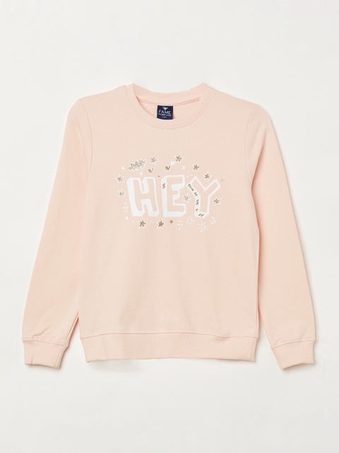 

Fame Forever by Lifestyle Girls Peach-Coloured & White Printed Sweatshirt