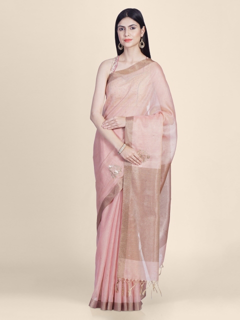 

Kasat Peach-Coloured Striped Pure Cotton Saree