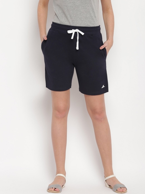

SPARROWHAWK Women Navy Blue Solid Premium Cotton Regular Shorts