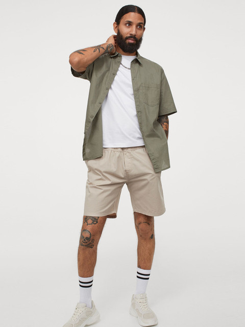 

H&M Men Green Short-Sleeved Cotton Shirt