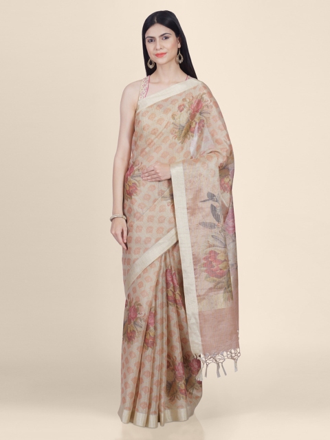 

Kasat Beige Printed Tissue Saree