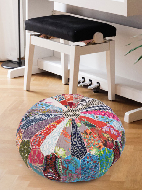 

Tistabene Multicolored Printed Round Patchwork Cushion With Filling, Multi