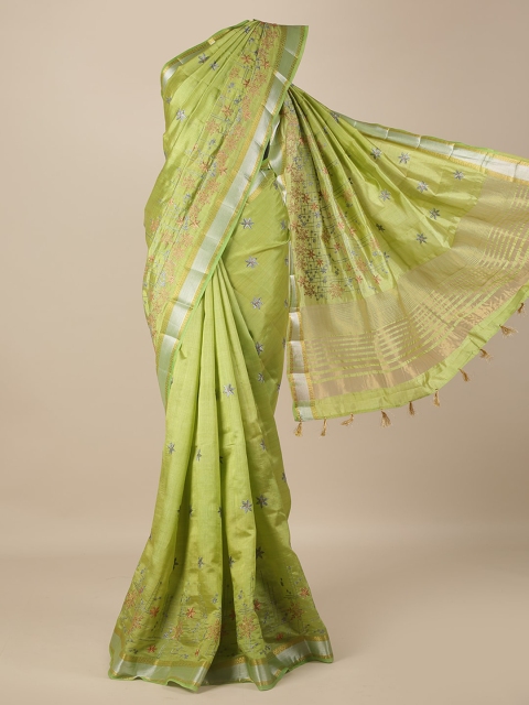 

Pothys Green Embroidered Jute Silk Saree