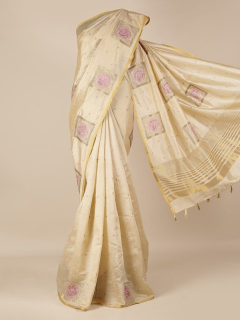 

Pothys Cream-Coloured Printed Jute Silk Saree