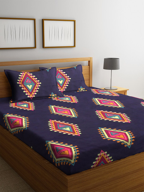 

NEUDIS Multicoloured Floral 180 TC Polycotton 1 Queen Bedsheet with 2 Pillow Covers, Multi