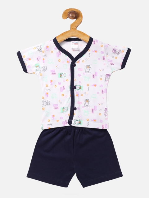 

NAUTI KIDZ Girls White & Navy Blue Printed Shirt with Shorts