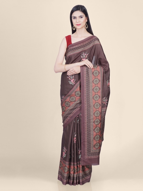 

Kasat Brown & Orange Silk Blend Embroidered Tussar Handloom Saree