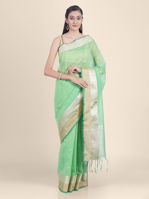 

Kasat Green & Gold-Toned Pure Linen Handloom Woven Design Saree