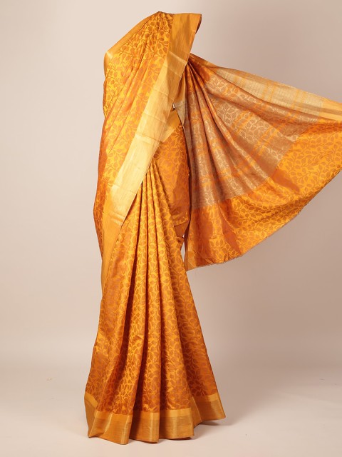 

Pothys Mustard Yellow & Gold-Coloured Jute Silk Woven Design Saree