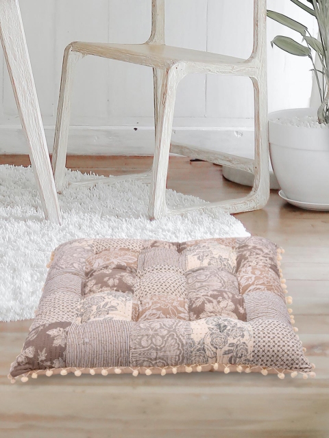 

Tistabene Grey & Beige Patchwork Handloom Gaddi Floor Cushion