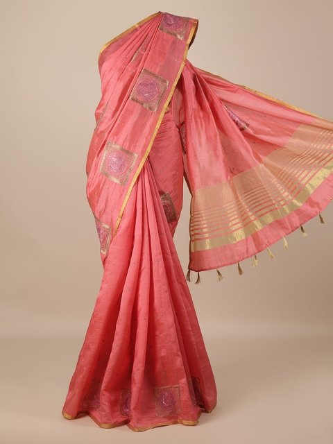 

Pothys Peach-Coloured Woven Design Jute Silk Saree
